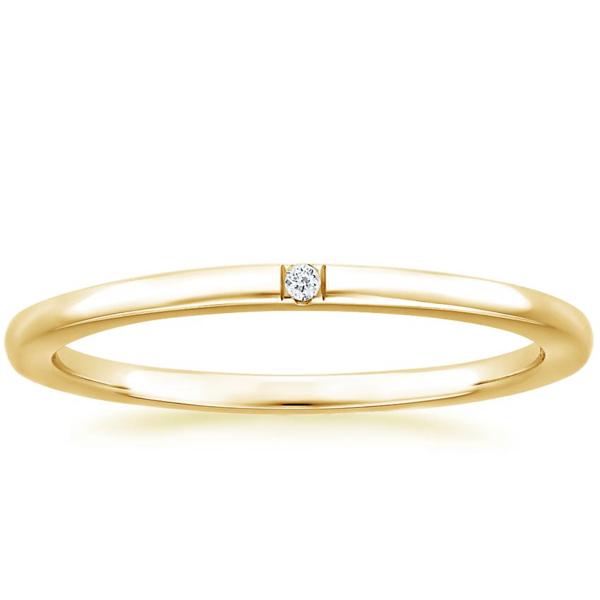 Solitaire Diamond 14K Yellow Gold Jewelry Tiny 0.04ct 2.0mm-2.3mm Band Size