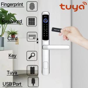 China Aluminum Alloy Tuya Wifi Door Lock Smart Biometric Fingerprint Handle Door Lock on sale