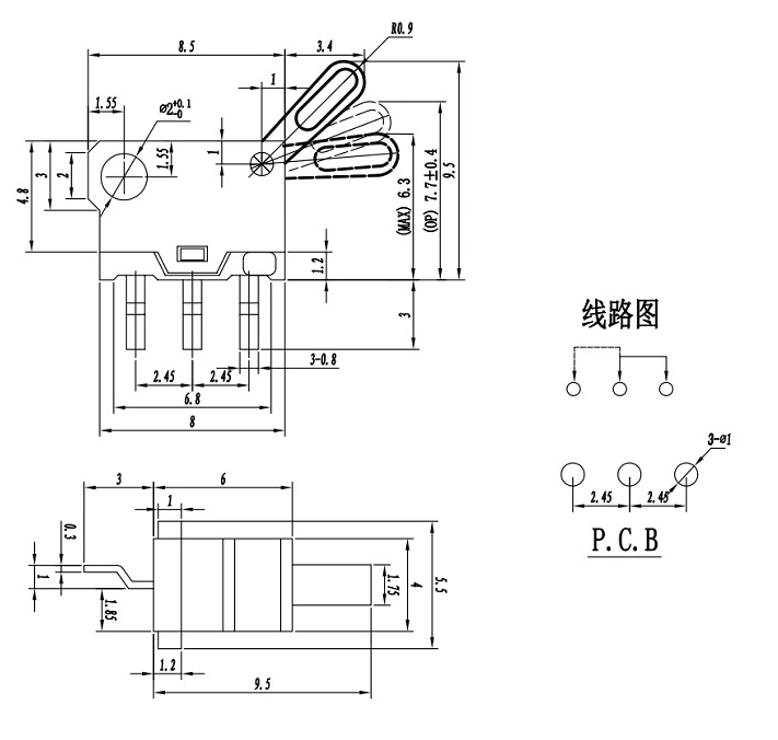 High Sensitive Micro 3P DIP Push Button Switch DC30V 0.1A