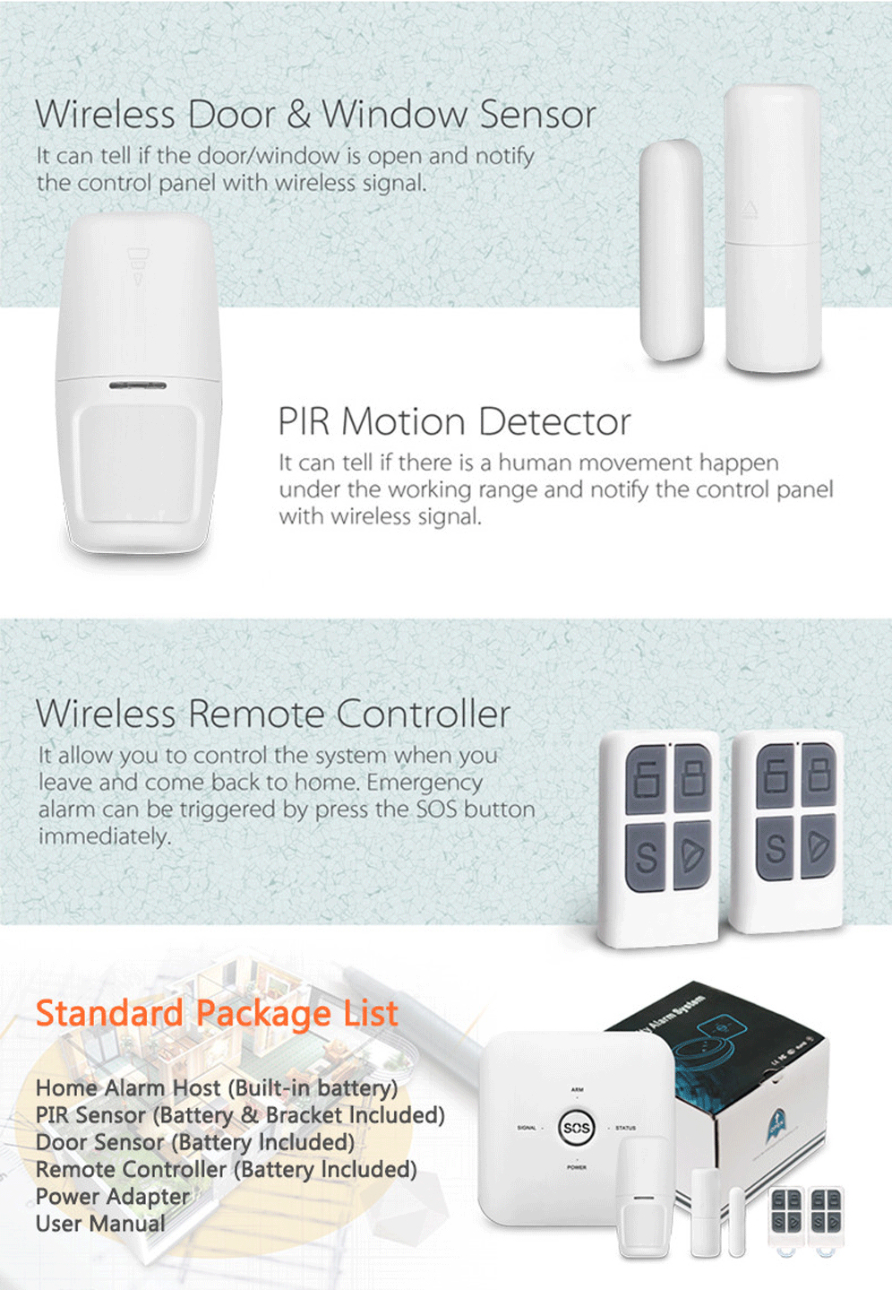 WiFi GSM Rf 433mhz Door Sensor Tuya Smart Alarm Sensor Pir Motion