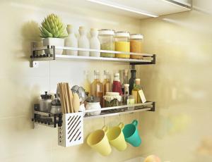 Wholesale Easy Cleaning Stainless Steel Spice Shelf , Nonstick Wall Hanging Spice Rack from china suppliers