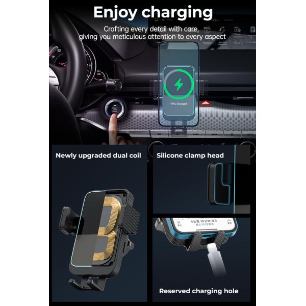 Dynamic LED Lights Magsafe Car Mount Double Coil Iphone Car Mount Charger