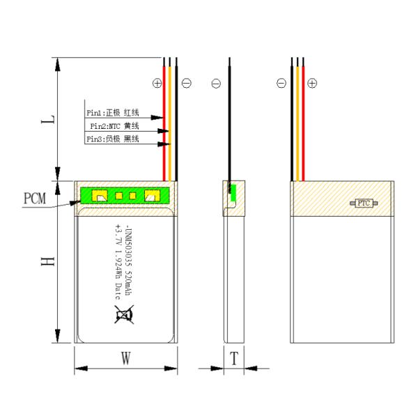 3.7V Custom LiPo Batteries 520mAh Lithium ion Polymer Battery 503035 for Wearable Device
