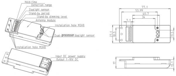 12V DC Input Microwave Doppler Sensor 1 ~ 10v Dimming For Tri - Proof Fixture