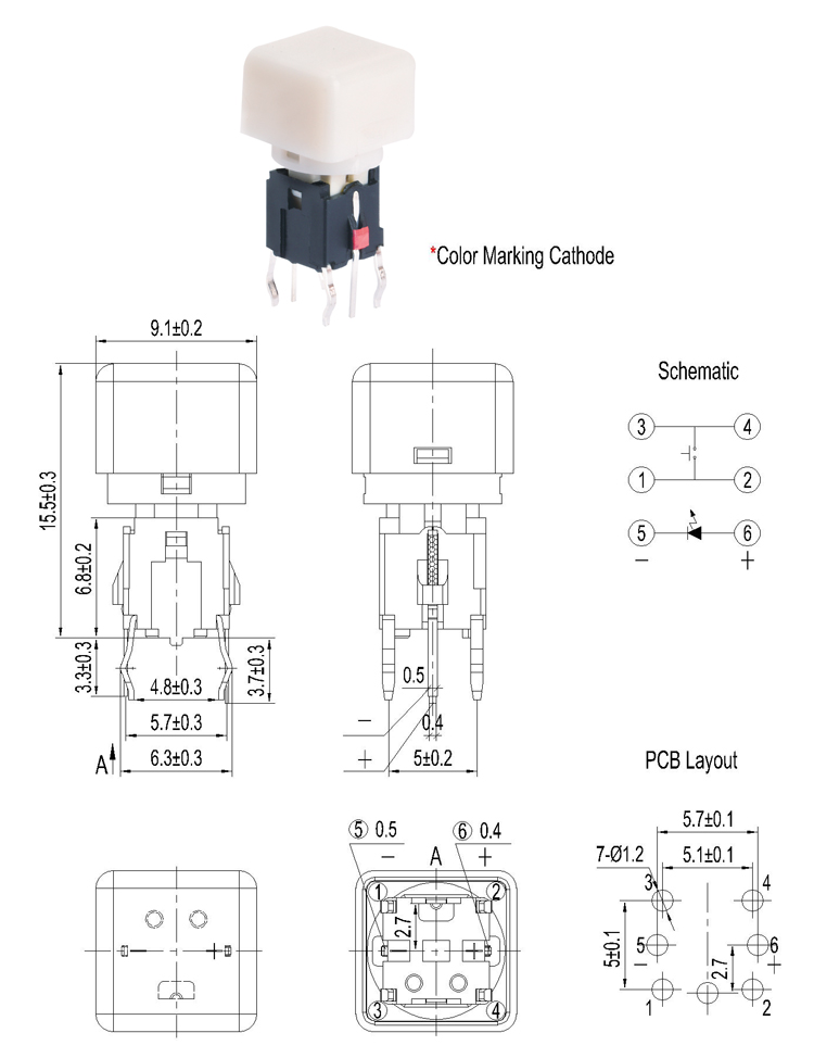 Mini SPST Illuminated Push Button Switch IP40 With Cube Cap