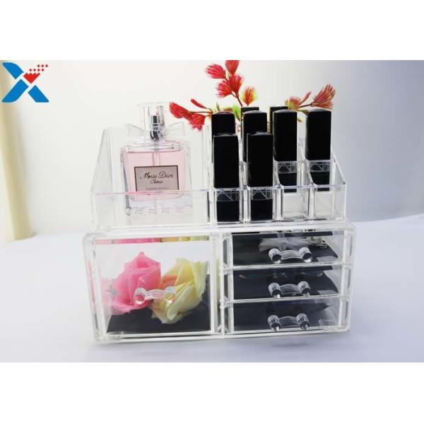 Rectangle Acrylic Makeup Drawer Organizer / Acrylic Cosmetic Organiser ROHS Approved