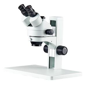 Trinocular stereo zoom microscope track stand flate base
