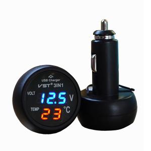 China Popular New 3 in 1 Digital LED car Voltmeter Thermometer Auto Car USB Charger 12V/24V Temp on sale