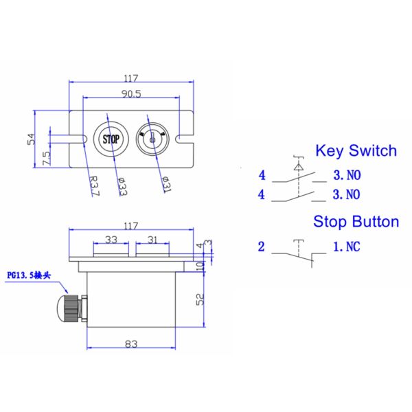 Simple Structure Elevator Spare Parts Black Lift Key Switch ABS Material