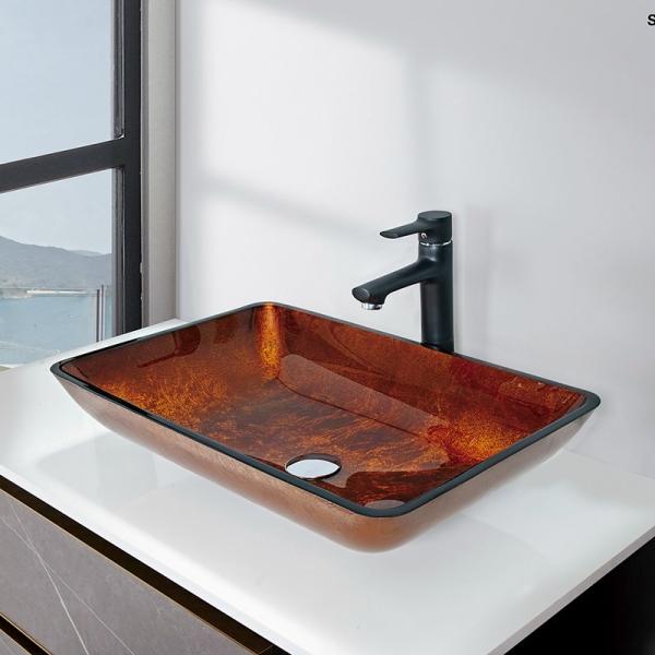 Quality 110mm Rectangular Table Top Wash Basin Table Top Counter Design Tempered Glass for sale
