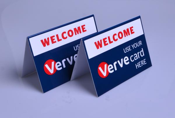Quality Custom printed plastic PVC Verve Card payment way accepted display table tents for sale