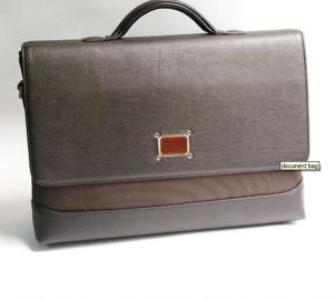 Custom made genuine leather and nylon document bag / business bag briefcase