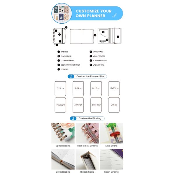 Custom Printing Hardcover Wedding Planner Notebook Spiral Binding Diary Journal Notebook