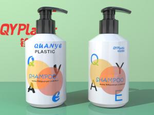 China Round Shape Printing PET Plastic Bottle Shampoo Container 350ml 500ml White Lotion Pump on sale