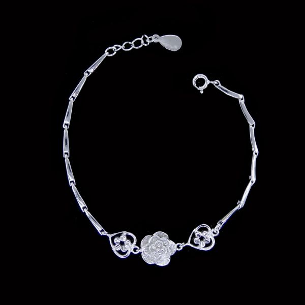 Girls Simple Silver Bracelet Flowers Design / Pure 925 Silver Bracelet Jewelry