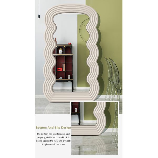 White Wavy Full Length Mirror 71x32 Arched Mirror For Bedroom And Living Room