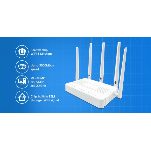 AX3000 WiFi 6 GPON ONU 4GE 1POTS 10Gbit/s OFDMA Multi-user EasyMesh