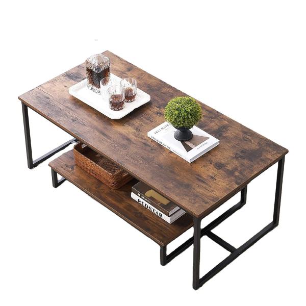 Quality Rustic Wood And Metal Coffee Table Rectangular Nesting Side Tables for sale
