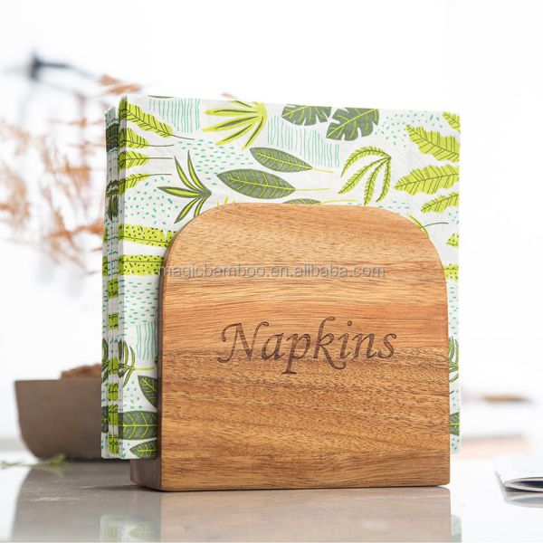 Bamboo Napskin Holder For Table Upright Napkin Dispenser Perfect For Indoor And Outdoor