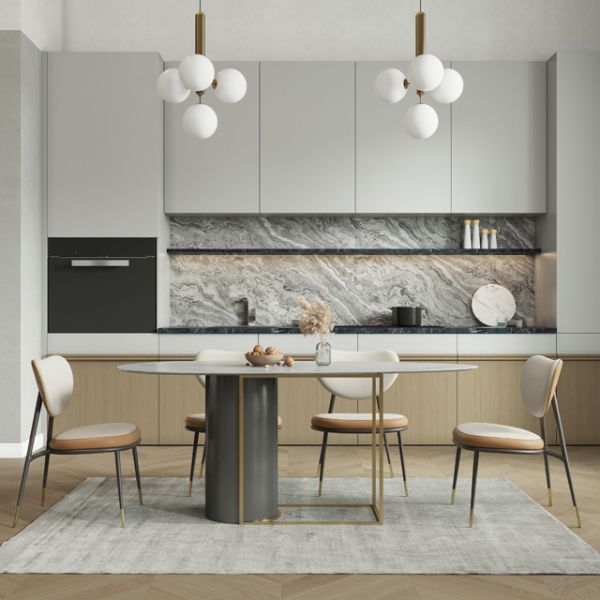 12mm Thick Modern Marble Dining Table Ellipse Shaped Smooth edges