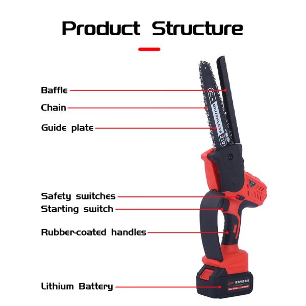 Handheld Lithium Battery Chain Saw Home Rechargeable Outdoor Logging Pruning Chainsaw One Handed
