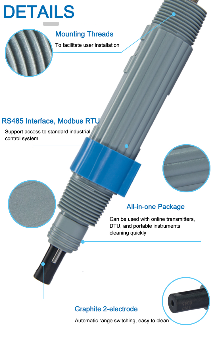 Graphite 2-Electrode Digital Conductivity Sensor For Waste Water Online Detecting