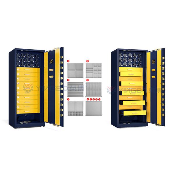 OEM Dual Alarm Jewelry Watch Winder Safe Box Solid Steel With 7 Open Ways