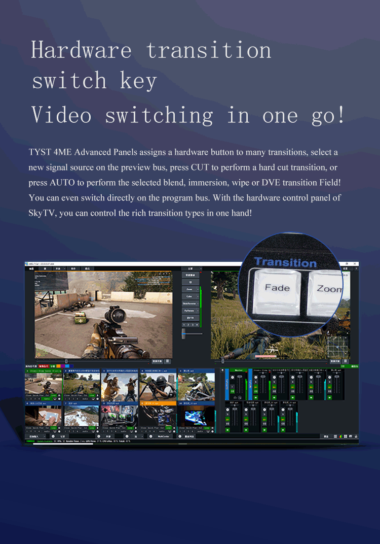 PTZ Input 4M/E TYST Switch Panel Keyboard VMIX Control Panel 4ME Real Time Live Slow Motion Playback Systems