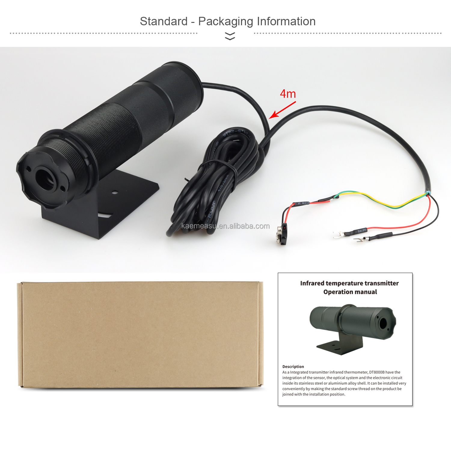 kaemeasu Temperature Transmitter 4~20mA Output Laser Pyrometer Temp Sensor -50~600℃