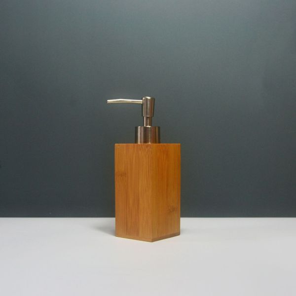 4oz 120ml Bamboo Plastic Gel Pump Bottle Square Shampoo Shower With Tray