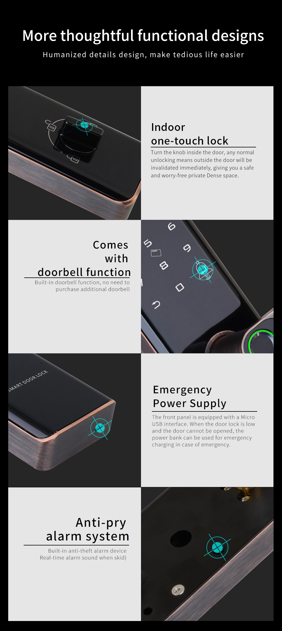 RoHS Tuya Smart Fingerprint Door Lock With Password Memory Card