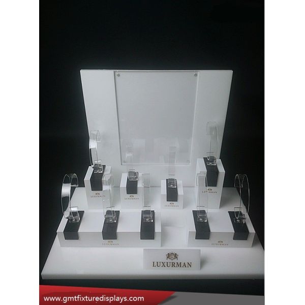 Removal Countertop Plexiglass Watch Display Rack White & Clear Acrylic Watch Stand