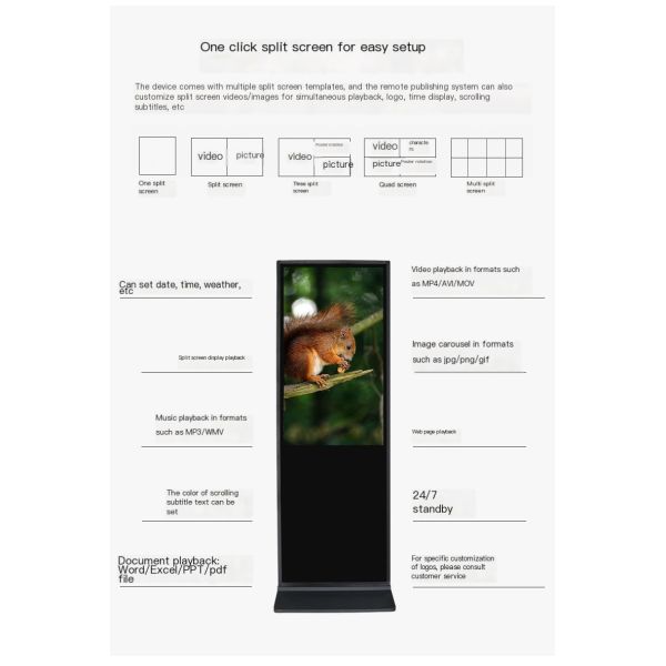 Android Floor Standing Touch Screen Kiosk Indoor Outdoor Waterproof High Definition