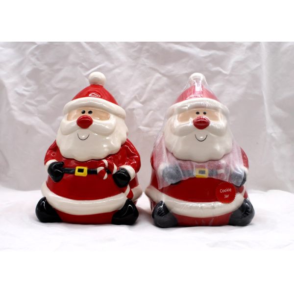 Santa Claus 3D Ceramic Cookie Jar Red Dolomite Food Container For Decoration