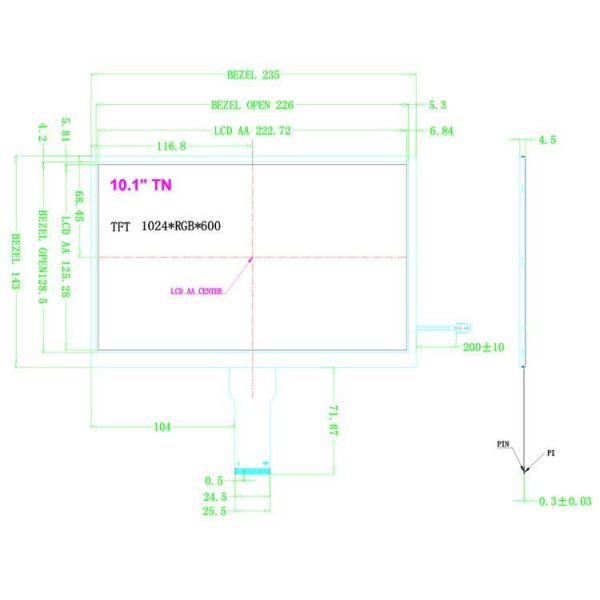 10.1 Inch LCD Display 1024*600 Resolution RGB LCD Display 250 Cd/m2