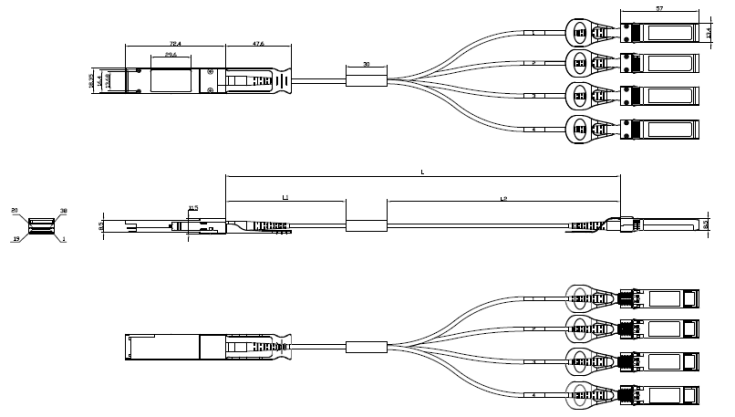 40G AOC QSFP+ To 4SFP Active AOC Optical Cable With Four Channel