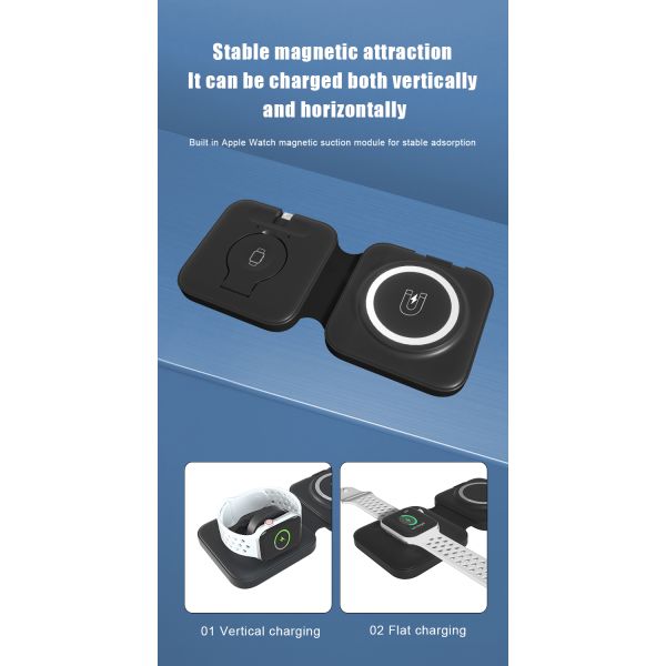 Office Home Magsafe 3 In 1 Foldable Magnetic Wireless Charger For Samsung / Iphone