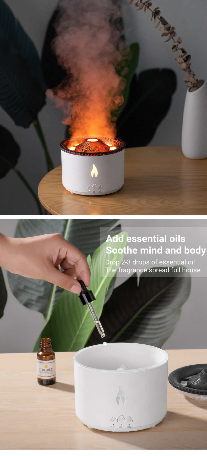 New Upgrade Simulation Blue Flame Volcano Aromatherapy Diffuser 360ml Jellyfish Mist Air Humidifier for Home Office Spa