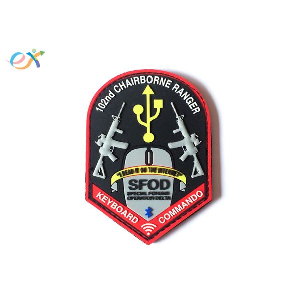 3D Logo Gun Soft PVC Rubber Patch , Custom Made PVC Patches With Velcro Backing