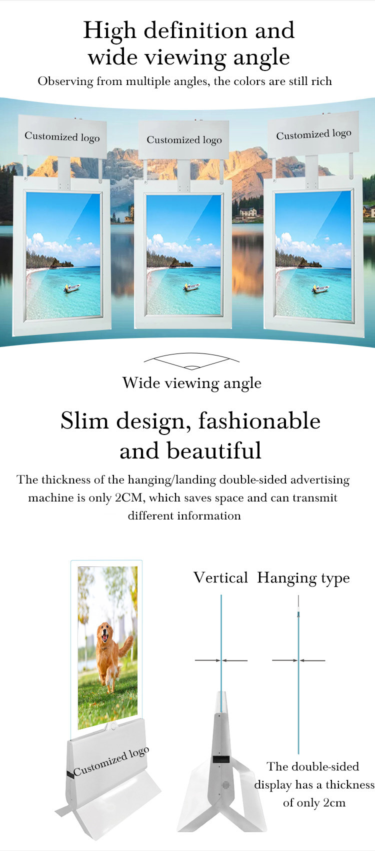 Customized Floor Stand 4K Digital Signage Display and Player Tempered Glass Digital Signage
