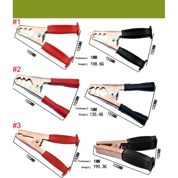 Plastic Insulated Coated Copper Boots Car Battery Alligator Clip Test Clamp 300A Rated