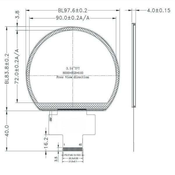 3.54 Inch Round LCD Display Module 800x640 Circular Display Screen 800 Cd/m2