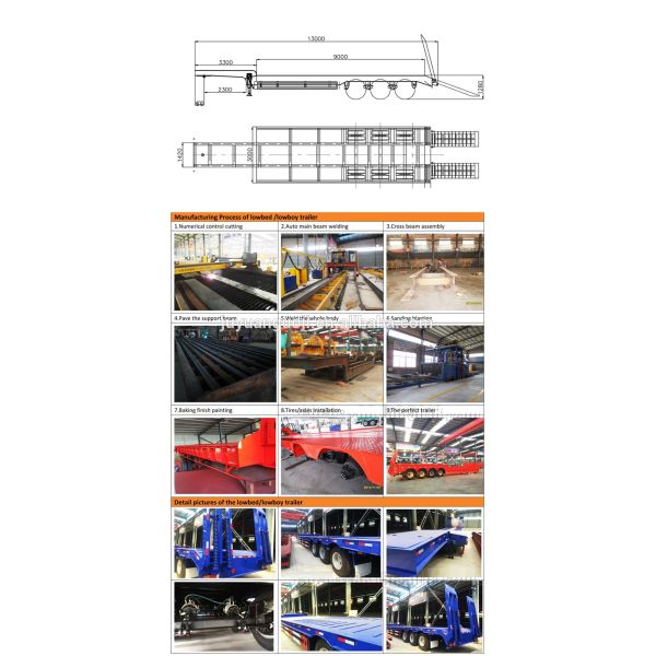 Truck Trailer with 60T Max Payload Low Bed Trailers Lowboy Low Flatbed Loader Drop Deck