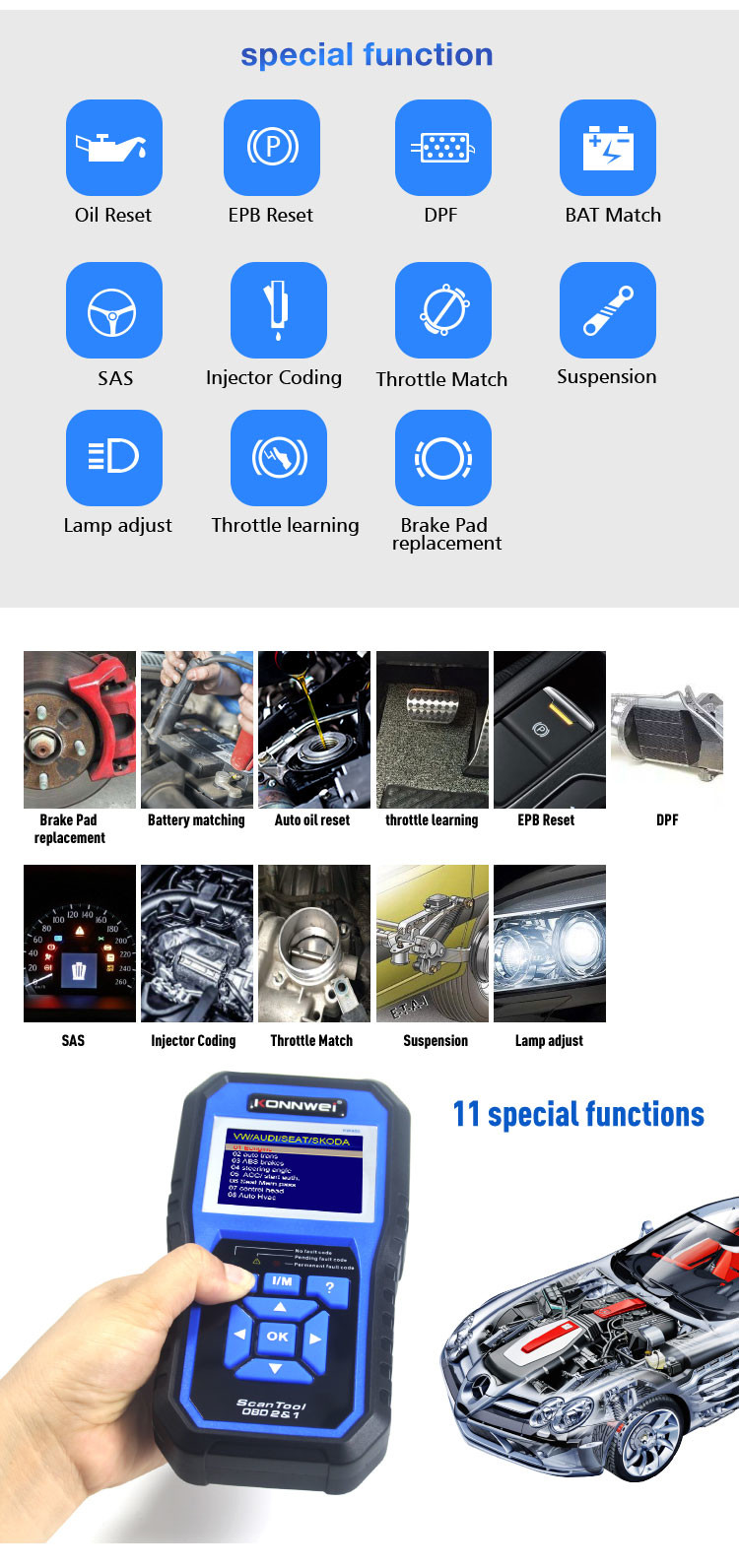 FCC Full System Diagnostic Scanner KONNWEI OBD2 EOBD Protocol