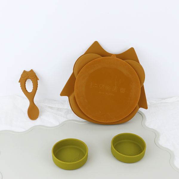 Brown Owl Style Silicone Suction Plate For Toddler Kids Multi Functional