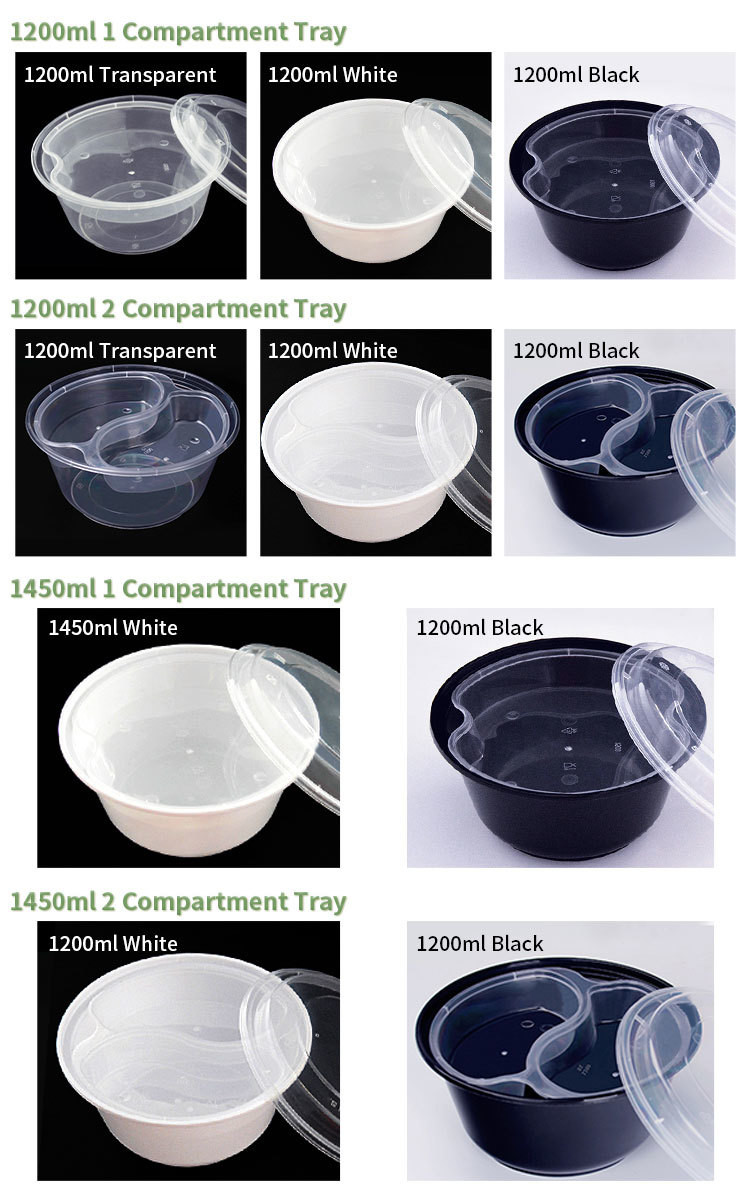 Round 1450ml Disposable Takeaway Container Clear 2 Layer Pp Plastic
