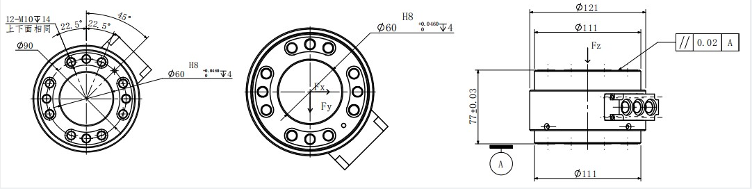 Multi Axis Force Sensor Fx Fy 20kN Fz 100kN Force Torque Transducer For Aerospace
