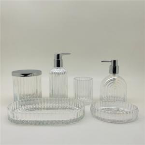 Ribbed Glass Bathroom Accessory Set For Hotel And Home Clear Color