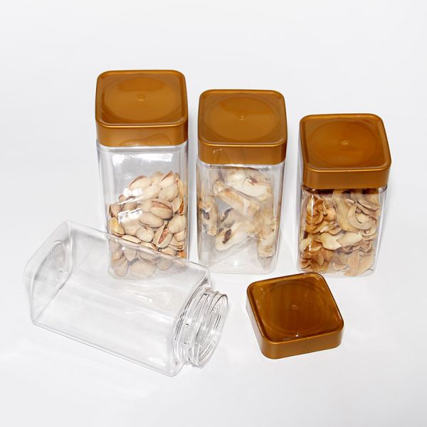 Square Pet Material Transparent Food Storage Canister With PP Lid For Kitchen