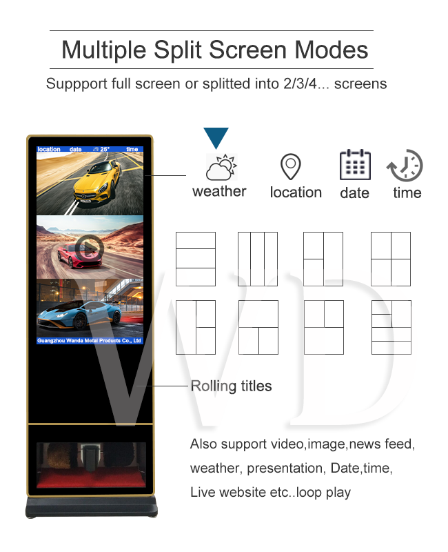 Colorful Android 7.1 Floor Standing Digital Signage With Shoe Polisher